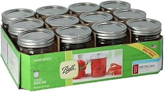 Ball Half Pint (8 oz.) Regular Mouth Glass Mason Jars w/ Cap - Set of 12 AEP