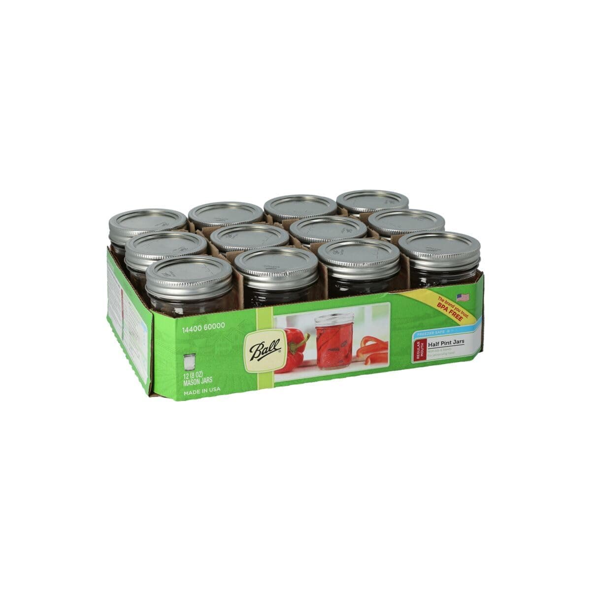 60000 Half Pint (8 oz.) Regular Mouth Mason Jars w/ Cap - Set of 12 AEP