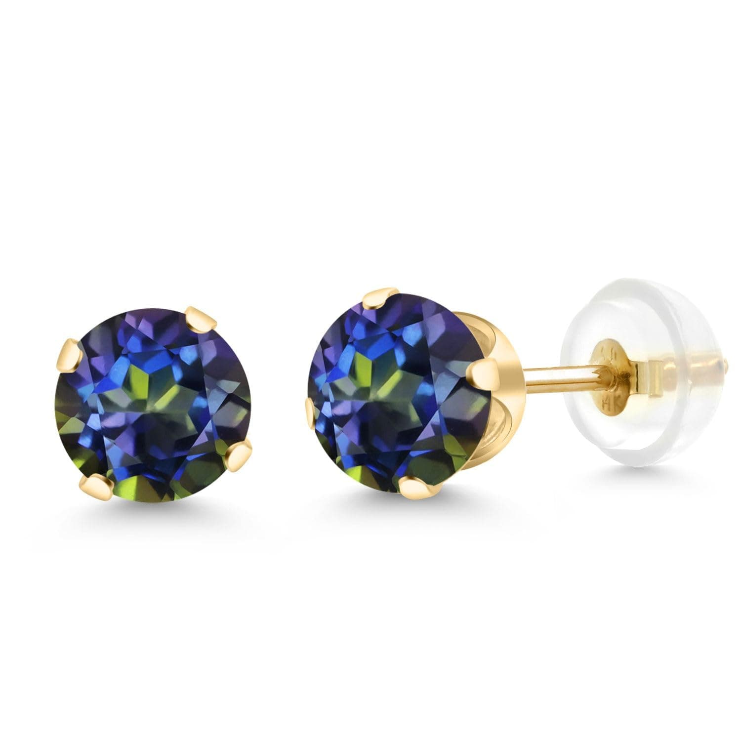 Gem Stone King 14K Gold Gemstone Birthstone Solitaire Stud Earrings | Round 6MM | Gold Earrings For Women Men