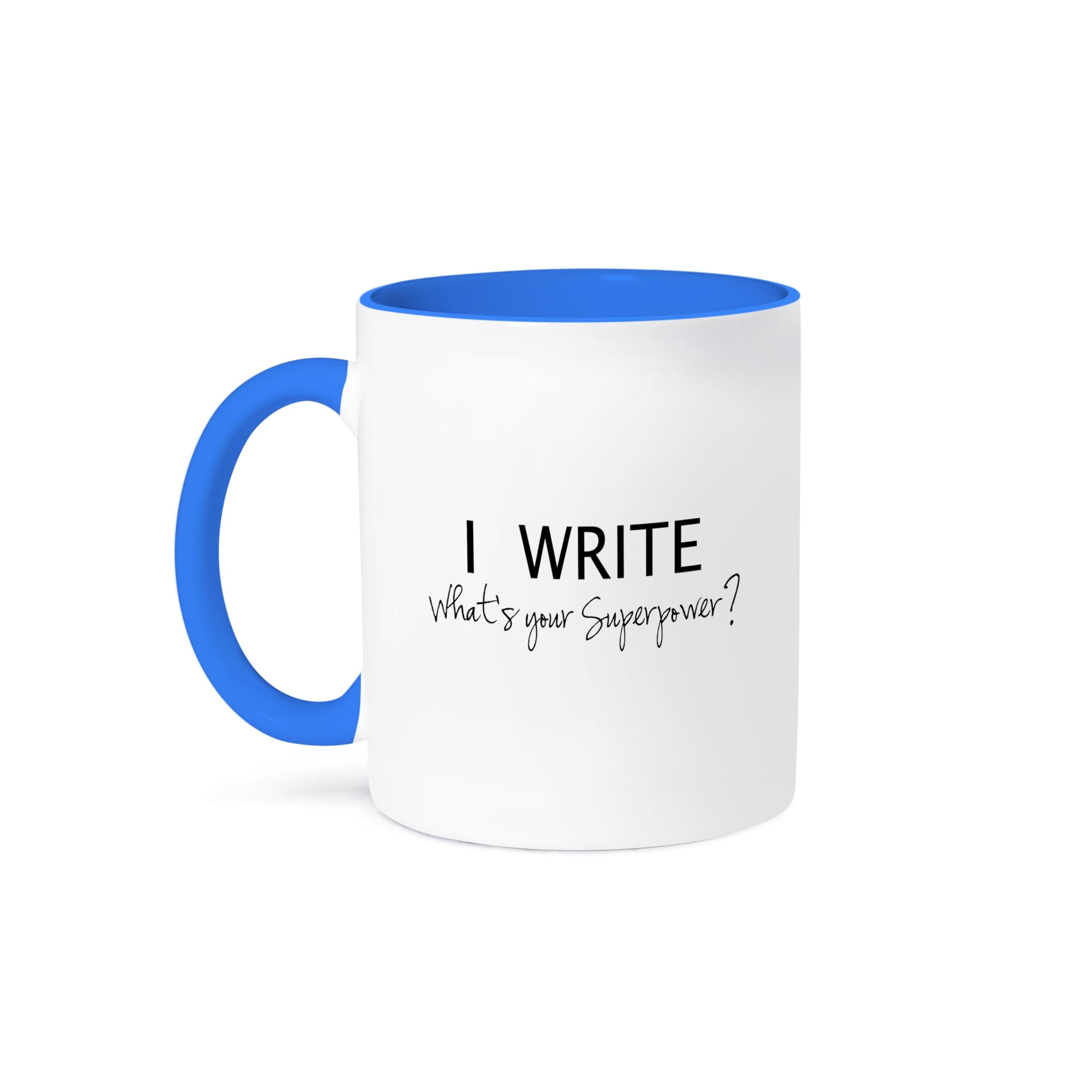 3dRose Superpower-Fun Gift For Writers-Writing Love Ceramic Mug, 11 oz, Blue