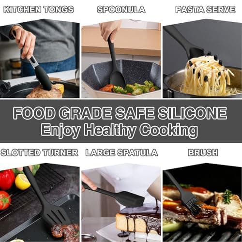 Umite Chef Silicone Kitchen Utensils Set, 22Pcs Cooking Utensils Spatula Set, Heat Resistance Non-Stick Silicone, Dishwasher Safe Cooking Gadgets Tools Set(Black)