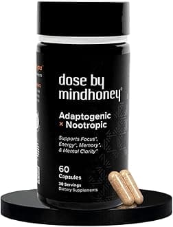 MINDHONEY Dose 60ct - Premium Nootropic Adaptogen Brain Supplement - Support Memory, Focus, Energy, and Mood - Lion's Mane, Cordyceps, Chaga, Reishi, Ashwaganda, L-Theanine, Vitamin B, and More