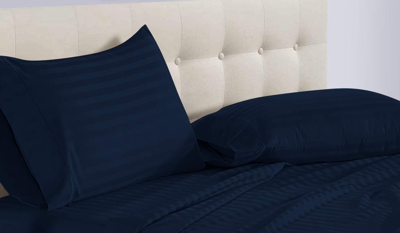 Scala Home Princess 800TC 4PC Sheet Set Queen Size Navy Stripe 100% Egyptian Cotton - 16 INCH DEEP Pocket