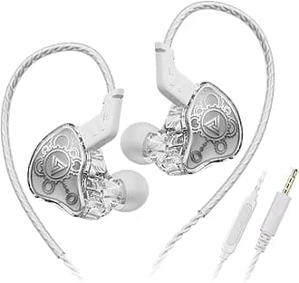 Wired Gaming Earbuds, QKZ Hi7T in Ear Monitor Headphones, Wired Earbuds Stereo Bass, HiFi IEM Earphone, Without Detachable Cables (White)