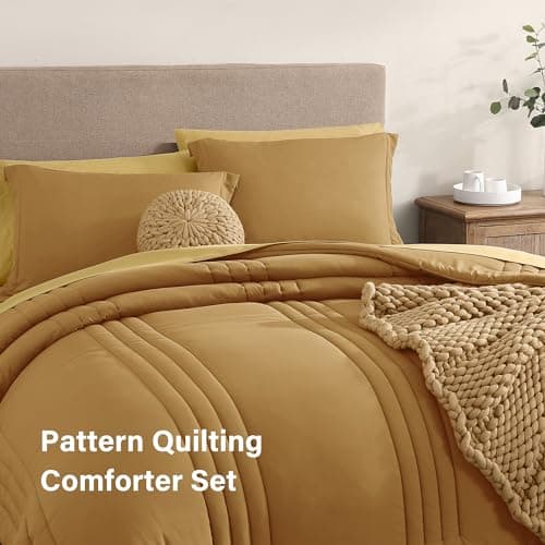 Monbix Full Comforter Set - 7 Pieces Desert Yellow Bed in a Bag Full Size Bedding Sets with Comforters, All Seasons Comforter with Sheets, Pillowcases & Shams