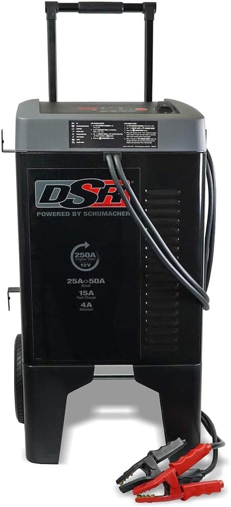 DSR Pro Series 12V Battery Charger & Engine Starter - Heavy Duty Wheeled Battery Charger - 250 Peak Amps - for Cars, Trucks, RVs & More - DSR121