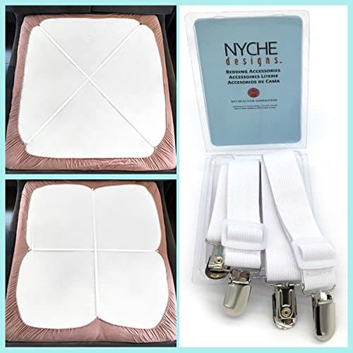 Crisscross Adjustable Bed Sheet Straps Suspenders Model W1 (Set of 2, White)