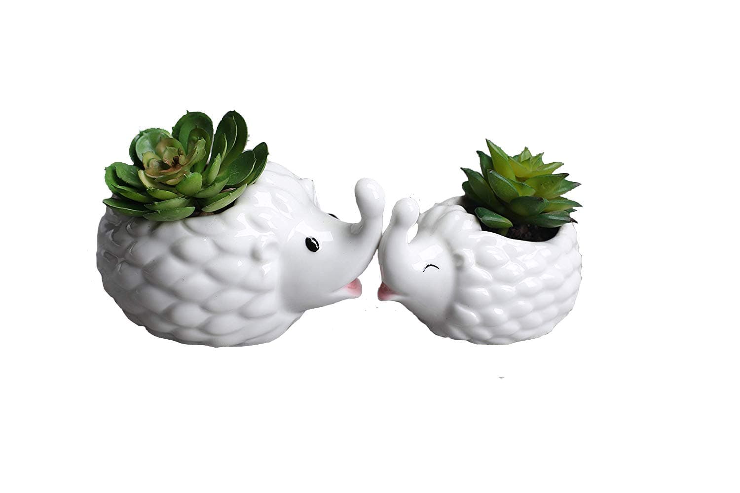 A Pair of Hedgehog White Ceramic Succulent Planter Pots/Mini Flower Plant Containers
