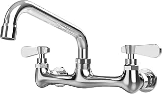 BWE Kitchen Faucet Wall Mount Commercial Sink Faucet Kitchen Utility Laundry 8“ Swivel Spout 2 Dual Handle Restaurant Chrome Mixer Tap