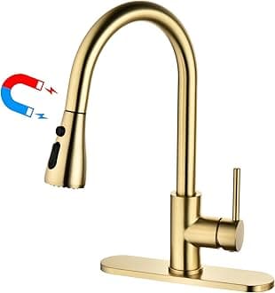 Gold Kitchen Faucet with Pull Down Magnetic Sprayer, High Arc Stainless Steel Material, with cUPC Ceramic Cartridge,Without Deck Plate,Fit for 1 Hole Kitchen Sink