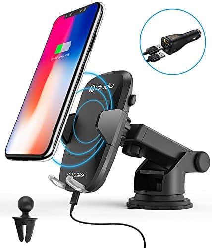 Wireless Car Charger, iDudu Dashboard & Windshield Qi Wireless Charger Car Mount Holder for iPhone X/8/8 Plus and Fast Wireless Charging for Samsung Galaxy S9 S9 Plus S8 Plus S8 S7 Edge Note 8 Note 5