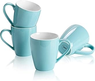Sweese 601.102 Porcelain Mugs - 16 Ounce (Top to The Rim) for Coffee, Tea, Cocoa, Set of 4, Turquoise