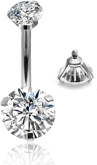 Gnoliew Belly Button Rings Round Cubic Zirconia Navel Barbell Stud Body Piercing