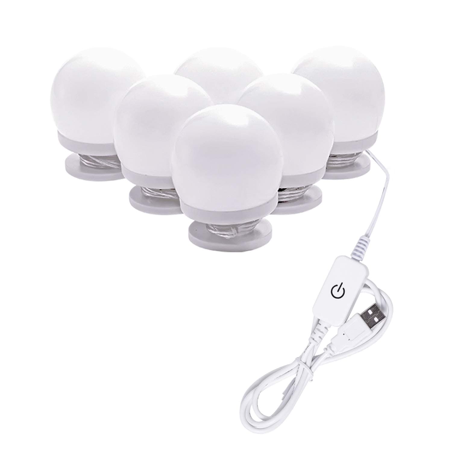 AIBOO Dimmable Hollywood Style Vanity Lighting Fixture, LED Vanity Mirror Lights Kit with USB Port for Dressing Table, Mirror Not Included (4000K Natural White 6 Bulbs 5V USB)