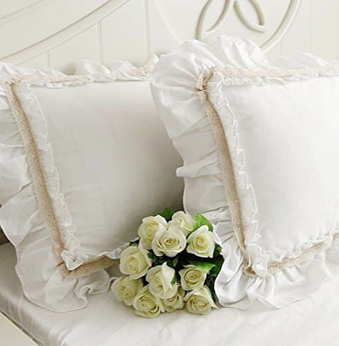 One Piece Off-White Lace Flounce Ruffle 100% Cotton White Pillowcase 04 (King 20"x36")
