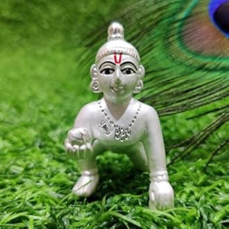 SilverLite Metal 99.9 Purity Laddu Gopal Krishna Pure Silver Hollow Idol/Statue for Home, Office (Silver, 10.3 gm)