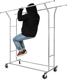 HOKEEPER 330 Lbs Double Clothing Garment Racks Commercial Rolling Clothes Rack for Hanging Clothes Heavy Duty Portable Collapsible Chrome
