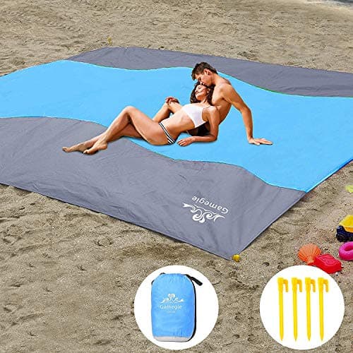 Gamegie Sand Proof Beach Blanket, Large Sand Free Beach Mat Oversized Waterproof Outdoor Sandless Mat Compact and Lightweight Sand Blanket