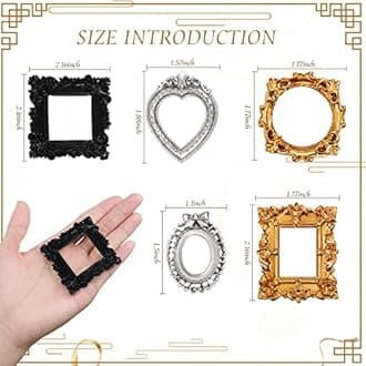 Vicenpal 15 Pcs Vintage Resin Picture Frame Antique Mini Resin Jewelry Display Photography DIY Small Photo Frame for Photo Home Decoration (Black,Gold,Silver)