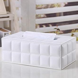 Leather Tissue Box Holder - Waterproof Rectangular Tissue Box Cover Vintage Napkin Paper Holder for Home,Office&Car Decor (White-1)