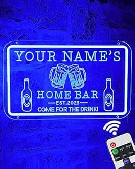 Custom Neon Bar Signs,Personalized Home Bar LED Sign Name Established Year,Light Up Square Beer Bar Sign For Man Cave Pool Bar Club Pub Father's Day Dad Husband Son Birthday Gift