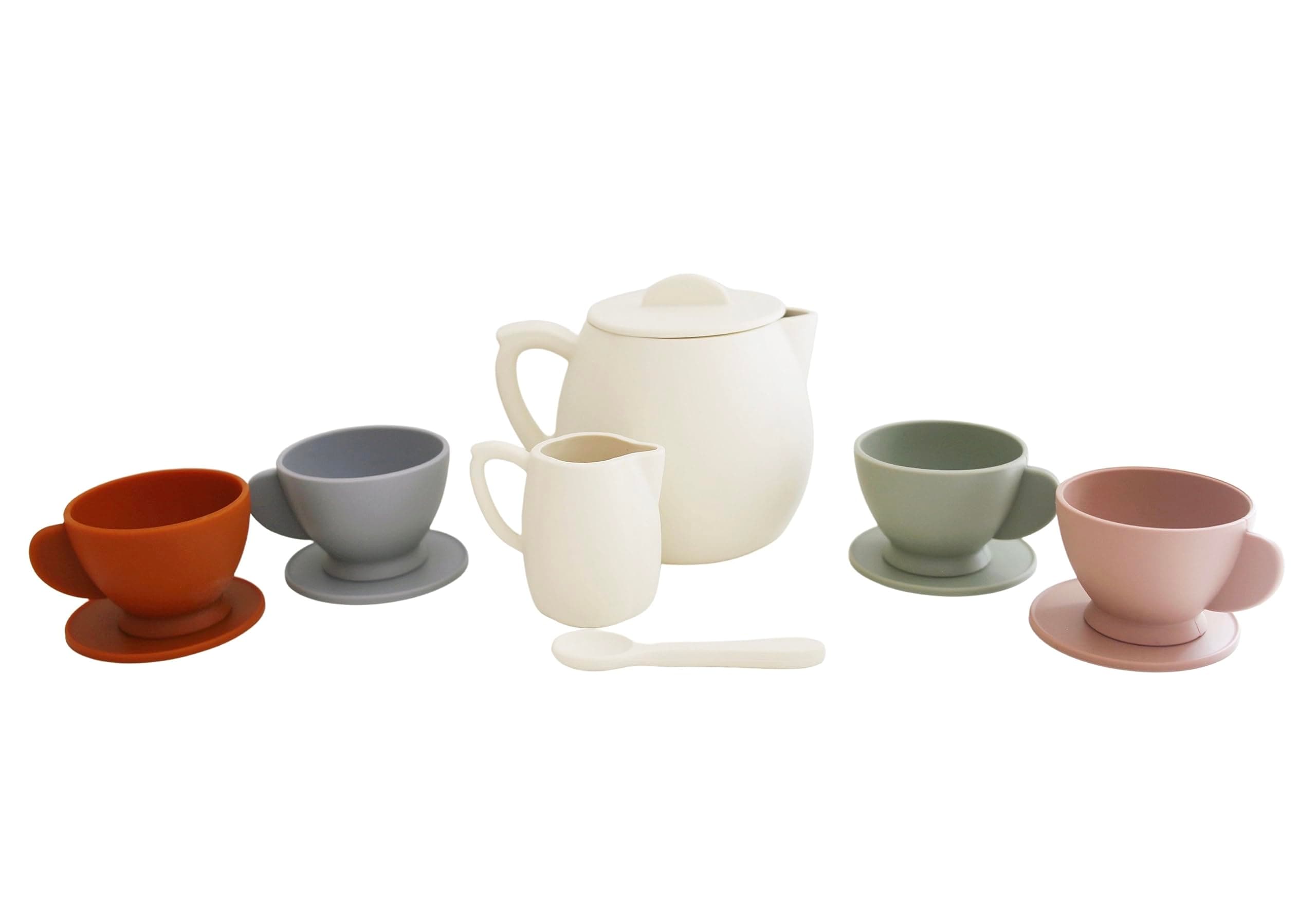 Silicone Tea Play Set for Children, 12 Piece Dishwasher Safe Tea Gift Set for Toddlers (Cream Multi Mix)