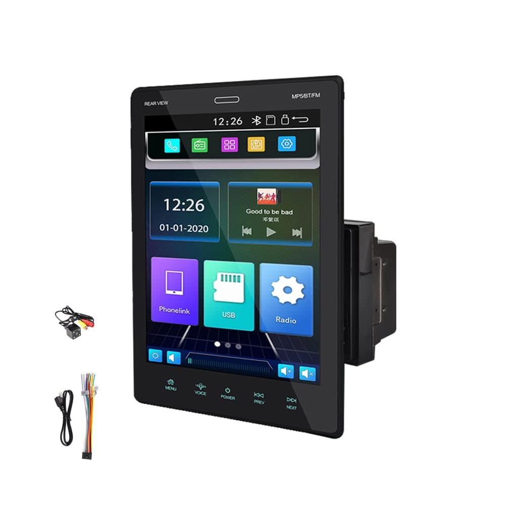 9.5 Inch Vertical Touchcreen detachable 2 Din Car Stereo with Carplayer and Android Auto, Support FM Bluetooth Mirror Link Voice Control+4LED Camera