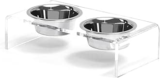 Acrylic Elevated Dog Cat Bowls Pet Feeder Double Bowl Raised Stand Comes with 4 Removable Stainless Steel Bowls. Perfect for Cats Puppies Small Dogs, 3.75 Inch