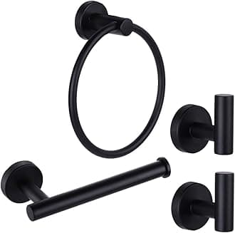 Matte Black Bathroom Accessories Stainless Steel 4-Pieces Bath Hardware Set Include Hand Towel Ring, Toilet Paper Holder, 2 pcs Robe Towel Hooks