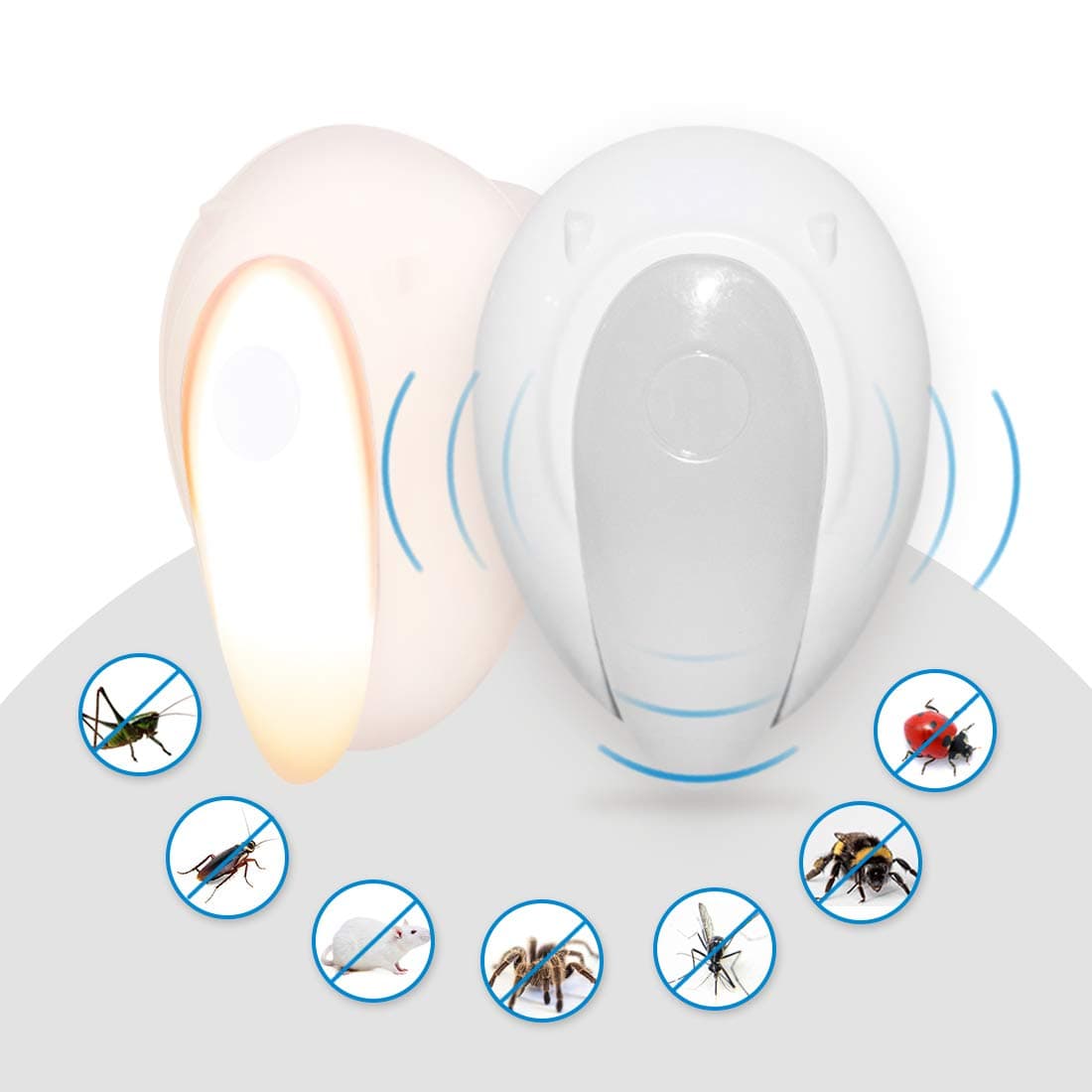 Ultrasonic Pest Repeller - Plug In Insect Control Repellent With Warm White Night Light for Mice Spiders Rats Flies Ants - 2pack