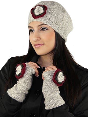 CUSTOM MADE - Knitted PURE ALPACA Beret Hat and Gloves Set - Oatmeal