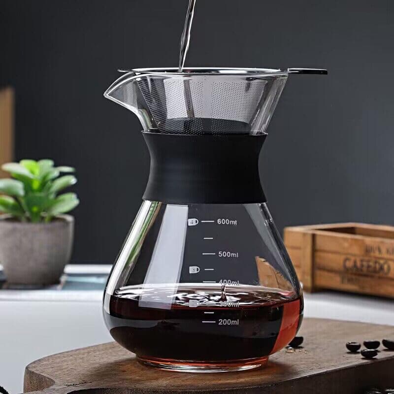 Pour Over Coffee Maker Glass Hand Drip Coffee Brewer Set with Permanent Filter (600ml)