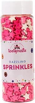 Tastycrafts Edible Star Shaped Sugar Sprinkles for Cake Decoration | Star Candy for Cake Decor | for Cake Decorations & Toppings | for Dessert, Cakes, Cupcakes, Waffles, Cookies (Pink & White)