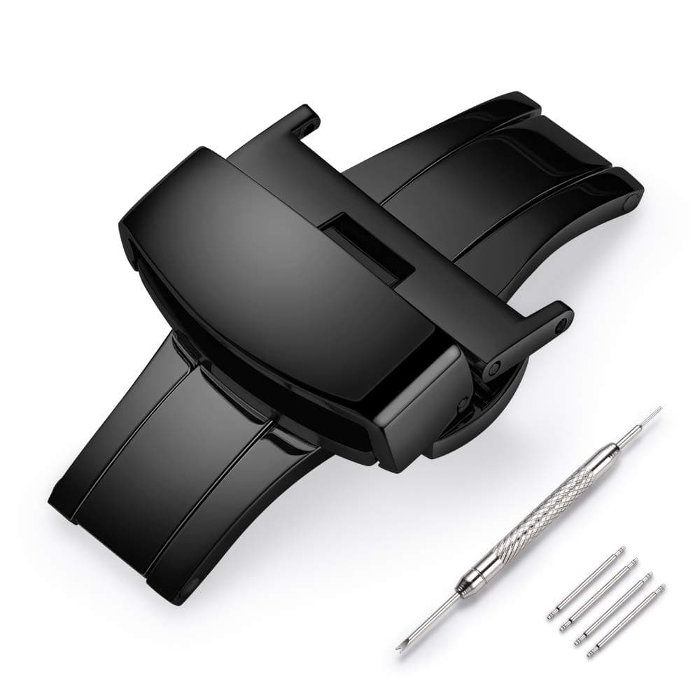 Stainless Steel Deployment Clasp Fasten Gold/Glossy Black/Silver/Rose Gold Watch Band Buckle Color & Width (14mm, 16mm, 18mm, 20mm, 22mm)
