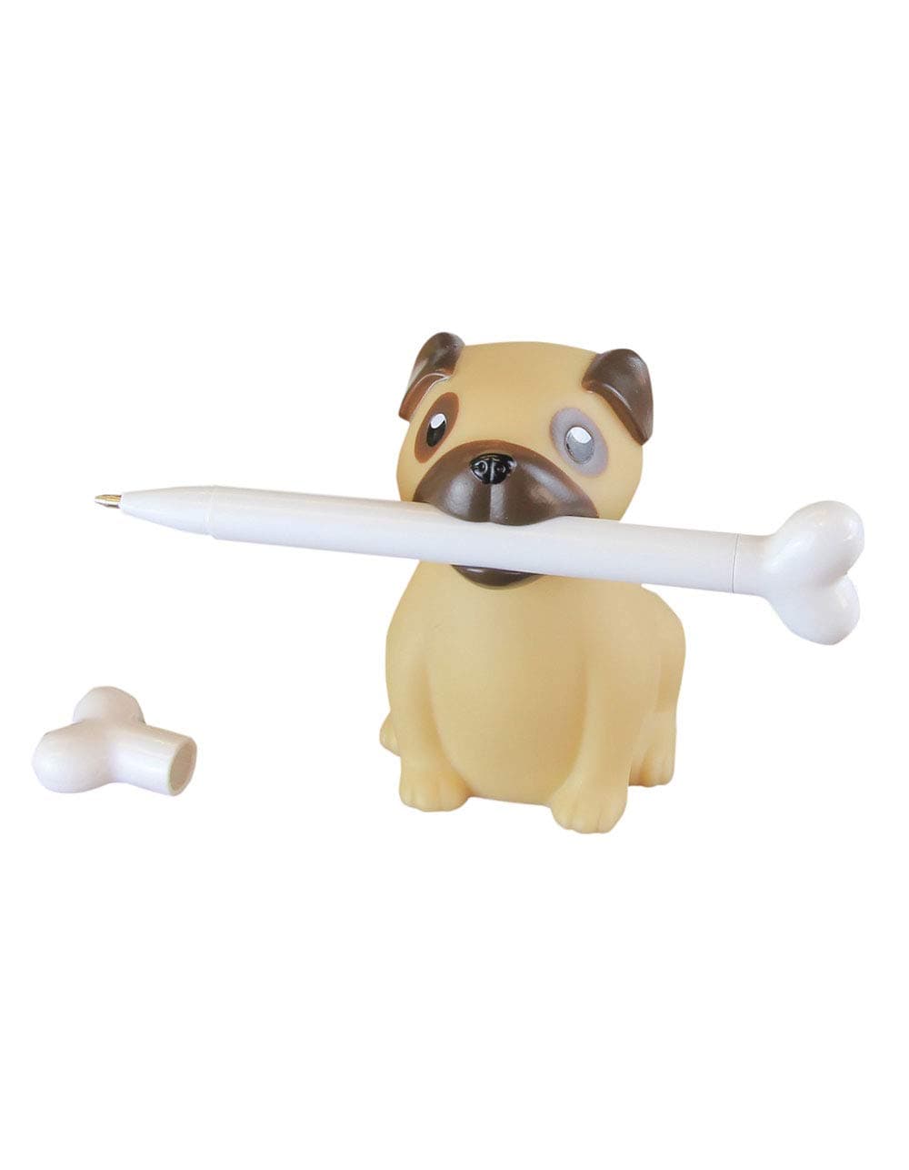 Super Cute Novelty Pug Pen Holder with Pen | Bone Shaped Pen & Cute Pug Puppy | Great Desk Tidy For Office Or Home | Animal Lover Desktop Accessories & Pencil Organiser