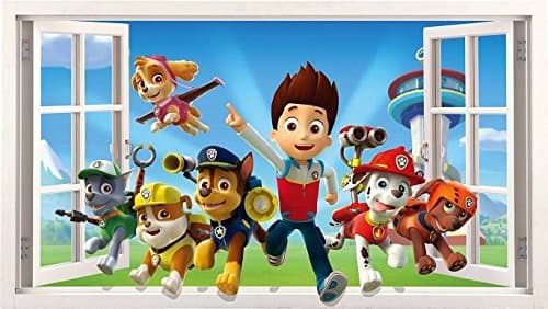 PAW Patrol Window Frame Wall Stickers Wall Decal Mural - 3D Bedroom Boys Girls Wall Art Size: Large (95 cm X 55 cm)