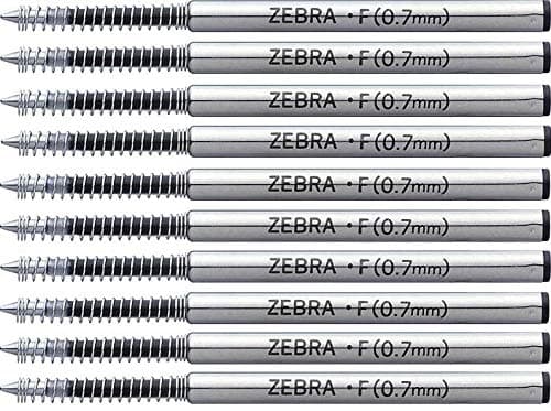 Zebra Pen Refills – 0.7mm – Black Ink – Pack of 10