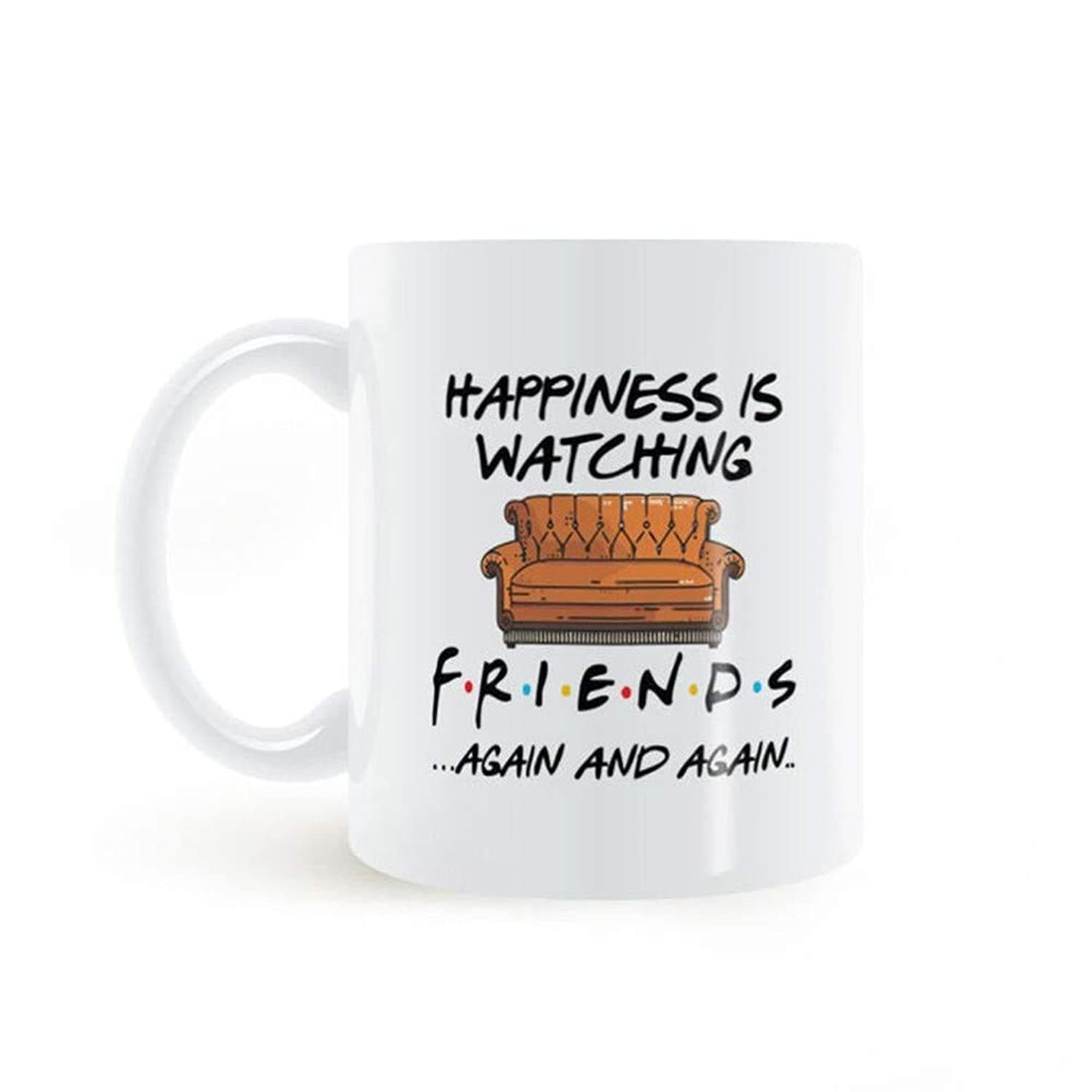 Mr.Fixed - Happiness is Watching TV Shows Friends Mug, 11oz Ceramic Coffee Mug, Unique Gift