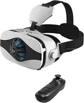 Azonee Virtual Reality 3D VR Headset Smart Glasses for Mobile Cell Phone Smartphones 4-6.4Inch Lenses Binoculars with Controller for iOS Compatible for Android Smartphone 5F Mini B03