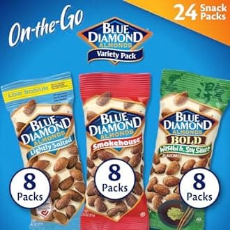 Blue Diamond Almonds Snack Nut Variety Pack for Kids, Office, School, On-the-go, 0.75 oz Gluten Free Individual Packs, Wasabi & Soy Sauce, Lightly Salted, and Smokehouse (Pack of 6,144 Count Total)