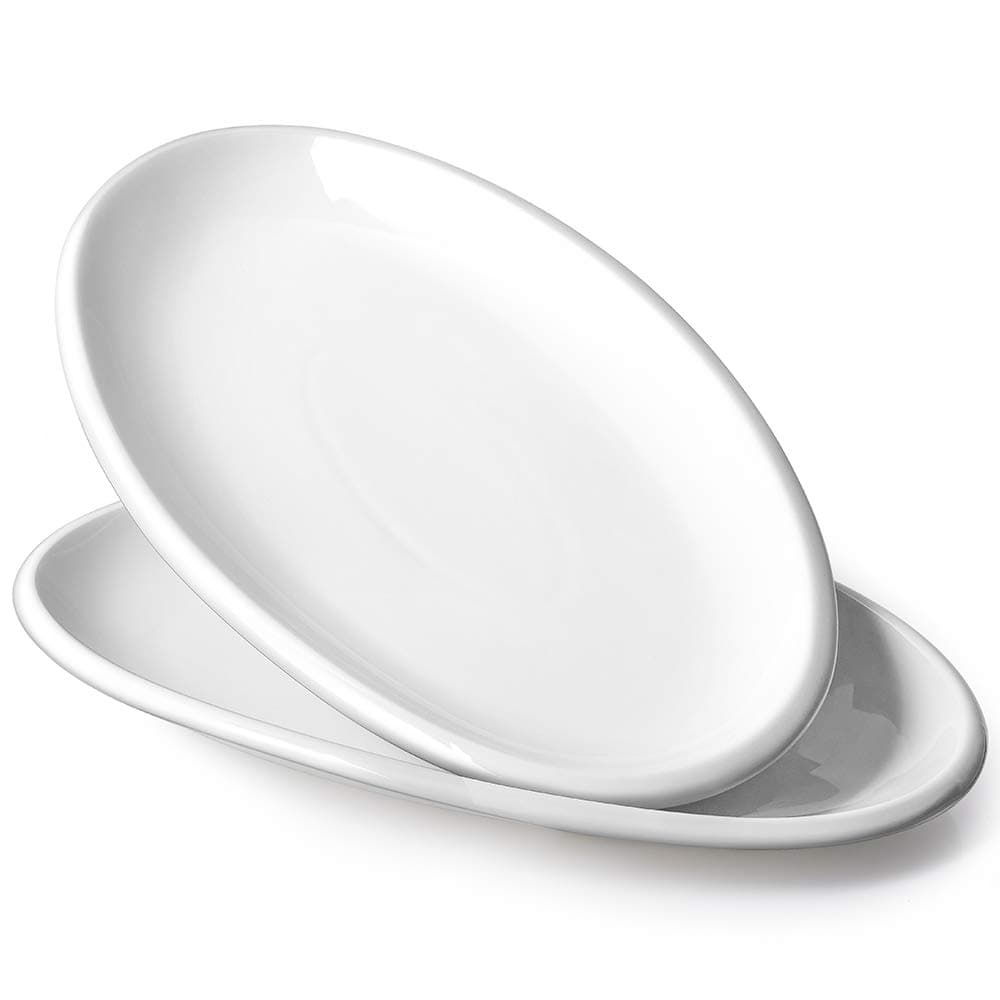 14" White Serving Platters for Entertaining, Oval Serving Plates, Party Serving Trays and Platters Oven Safe, Porcelain Dinner Serving Tray Serving Dishes for Meat, Set of 2