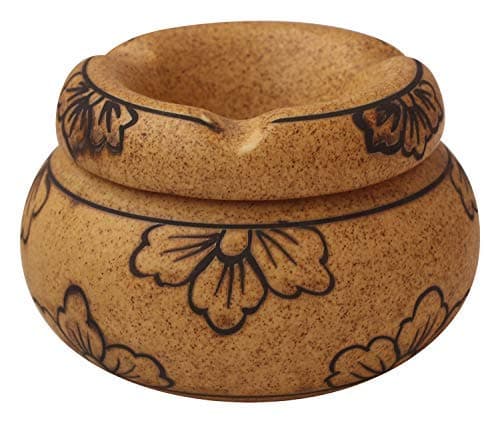 ABHANDICRAFTS 4" Ceramic Bowl with Lid - Portable Mini Trash Can with 3 Holder Slots, Hand-Painted Flower Design, Easy to Clean, Ideal for Travel and Father’s Day Gifts
