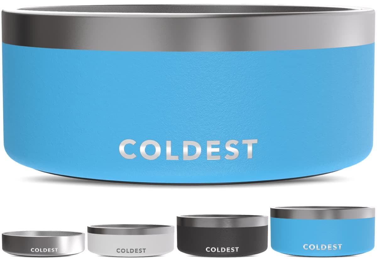 Coldest ドッグボウル - ステンレススチール ノンスリップ こぼれ防止 滑らない 金属断熱ドッグボウル 猫 ペットフード 水皿 餌 大型中小型犬用 (100オンス 天体ブルー)