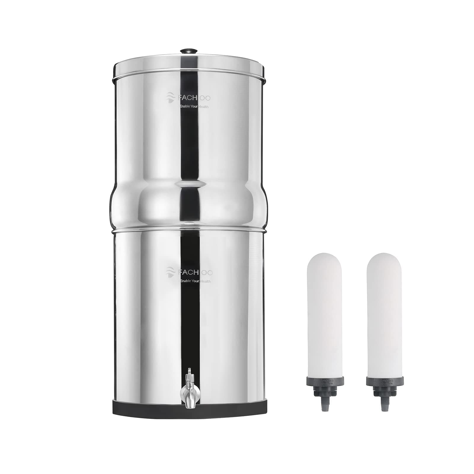 2.1 Gallon Stainless Steel Gravity-Fed Water Filter System with 2 White Ceramics Purification Washable Filter, Portable Countertop Filter System for Home and Outdoor Camping Use