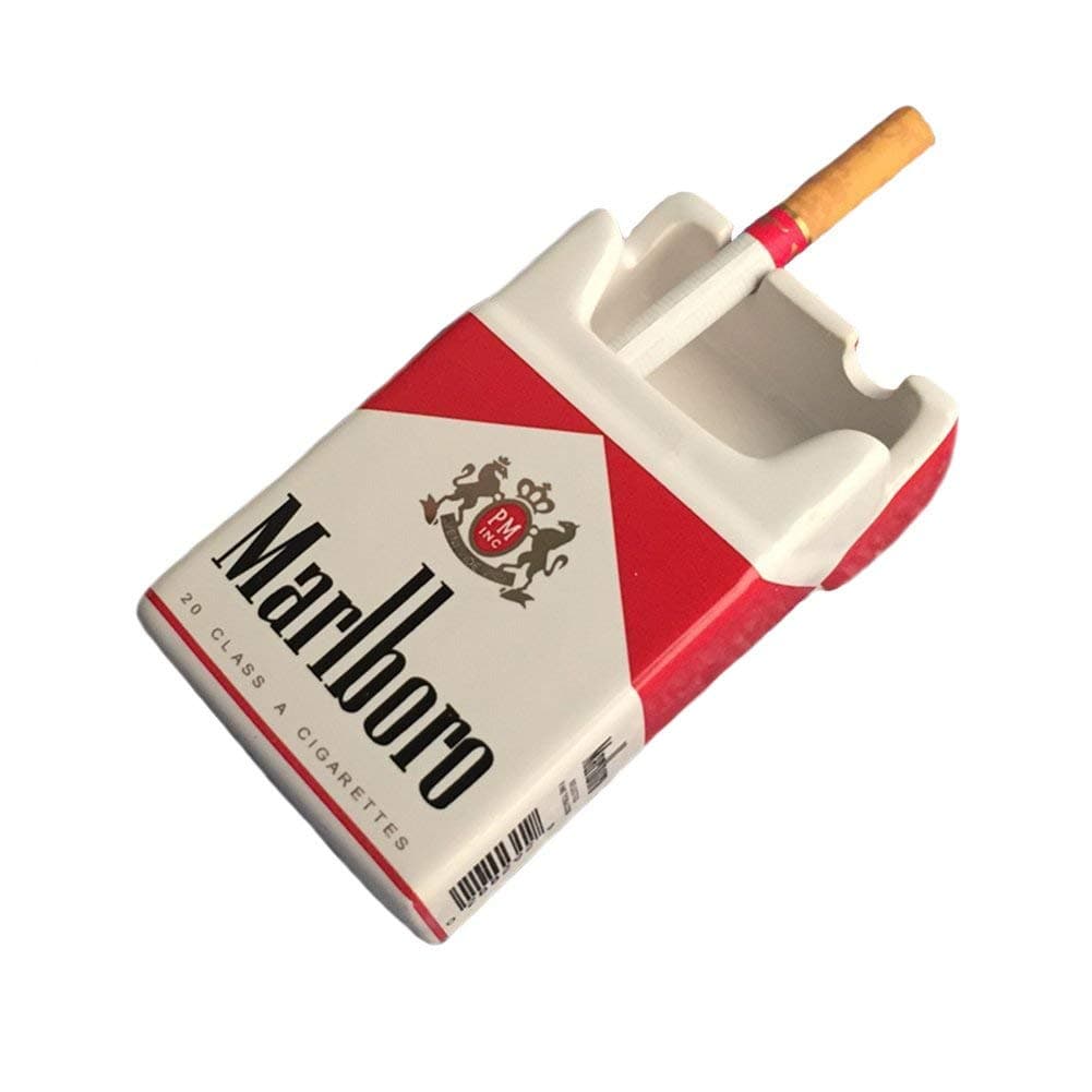 NYRWANA Ceramic Marlboro Cigarette Box Ashtray (4 x 2.4 x 1.6 inch, Red)