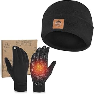 RIGWARL Beanie Hat Gloves for Men and Women, Knit Fleece Lined Beanie Warm Touchscreen Gloves Set, M Black