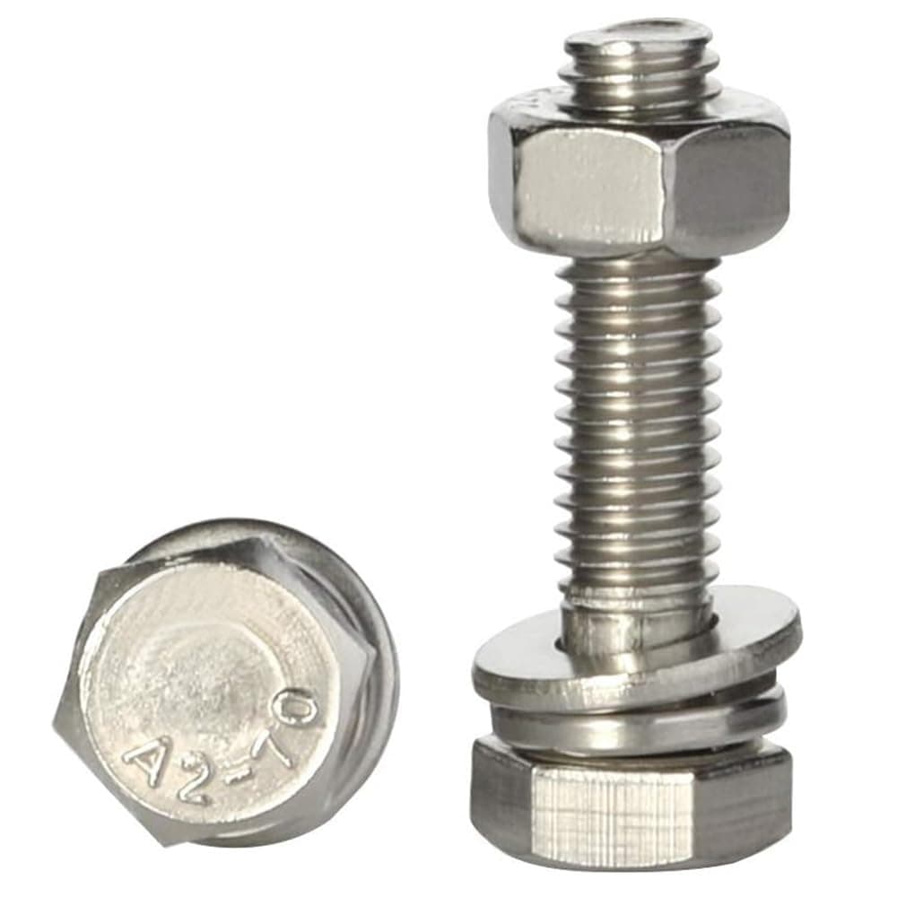 M8-1.25 x 12mm Hex Bolts, Nuts, Flat & Lock Washers Kits, Stainless Steel 18-8 (A2-70), Fully Threaded, 15 Sets
