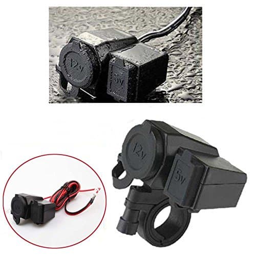 DLLL Black Waterproof 5V 2.1A USB Phone 12V Motorcycle Car GPS Cigarette Lighter Handlebar Handle Bar Clamp Charger Power Port Socket Set for Car,ATV,Boat