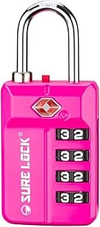 Sure Lock TSA Approved 4-Digit Resettable Combination Luggage Locks with Open Alert, Easy-Read Dials - for Luggage, School Lockers, Gym, Office, Toolbox & Security Cases (Pink 1 Pack)