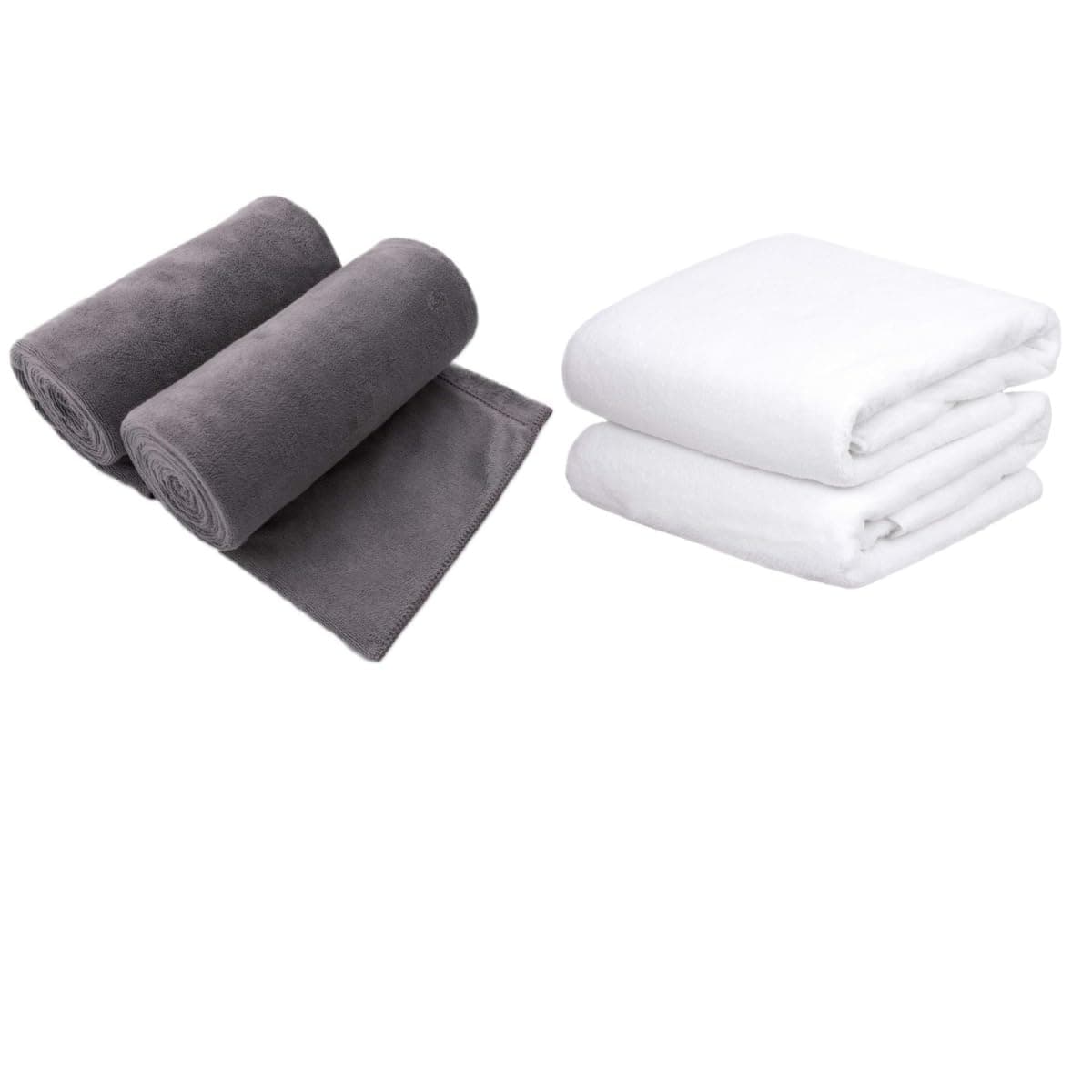 JML4 Pack Microfiber & Fleece Bath Towels 30"x60" Grey&White